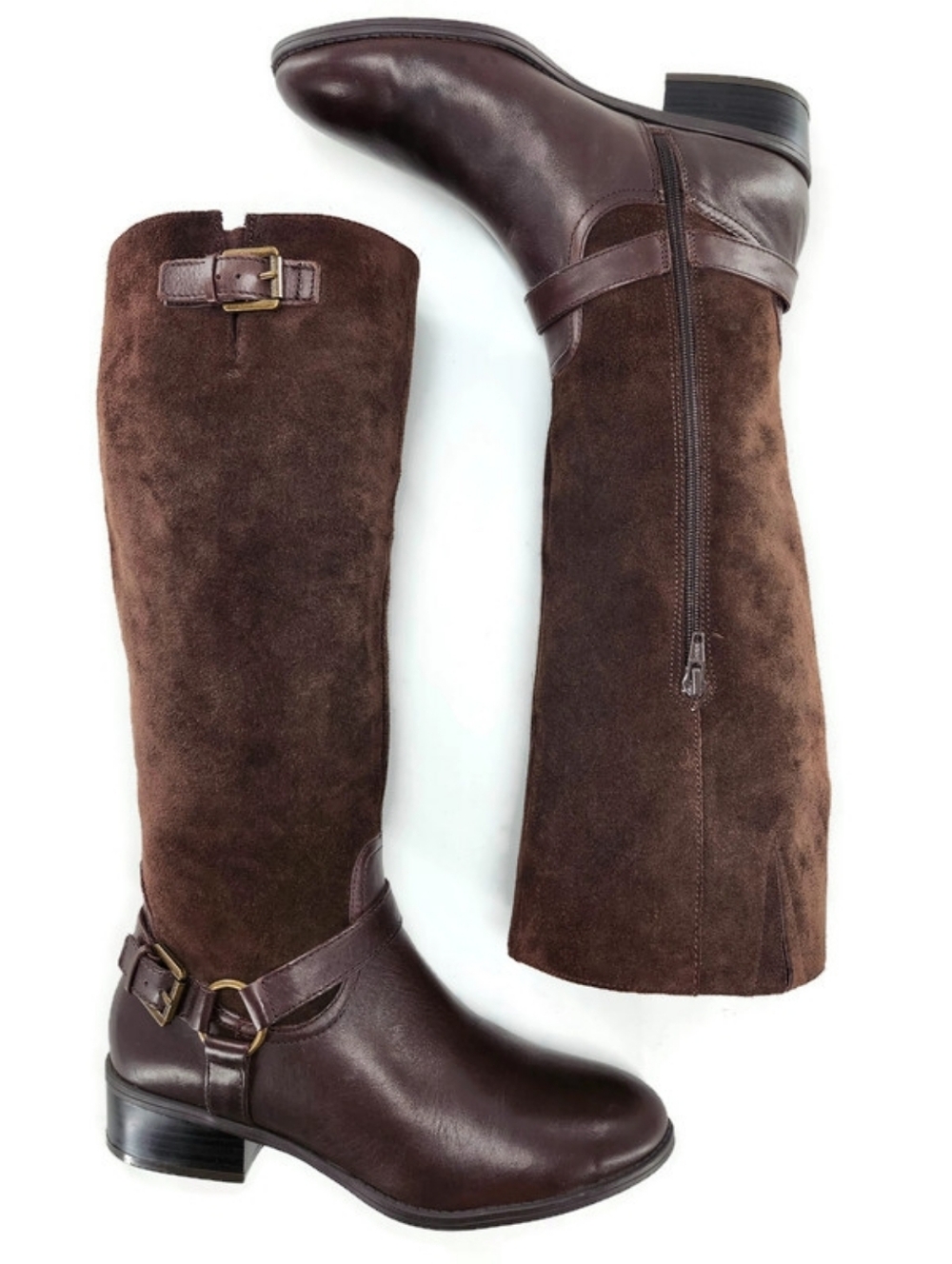 Lauren Ralph Lauren McLeod Brown Leather & Suede Harness Knee-High Riding Boots - Picture 9 of 15